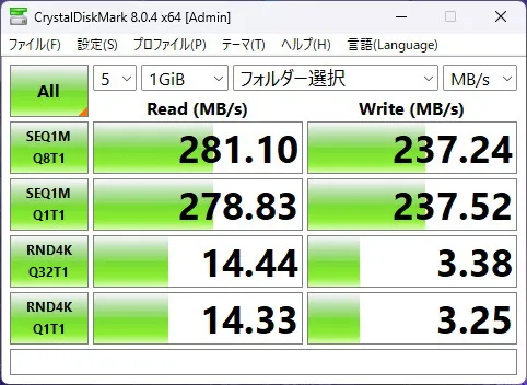SDカードスロットのCrystalDiskMarkの画像