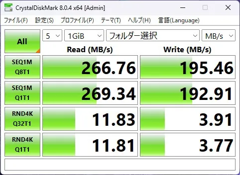 SDカードスロットのCrystalDiskMarkの画像