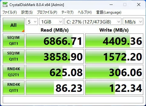 FMV WU5-K3のSSDのCrystalDiskMarkの画像