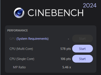 FMV WA4-L1のCINEBENCH 2024のスコア画像