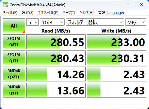 SDカードスロットのCrystalDiskMarkの画像