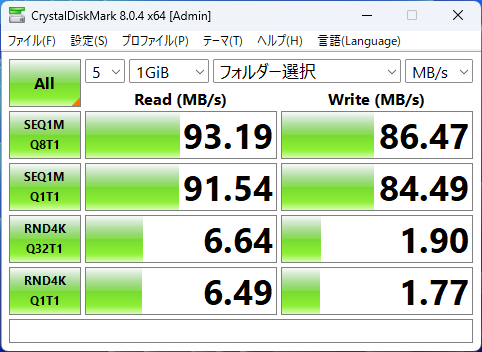 SDカードスロットのCrystalDiskMarkの画像