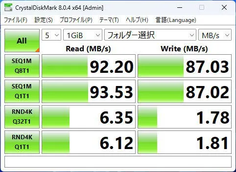 SDカードスロットのCrystalDiskMarkの画像