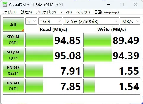 SDカードスロットのCrystalDiskMarkの画像