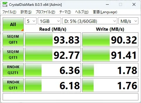 SDカードスロットのCrystalDiskMarkの画像