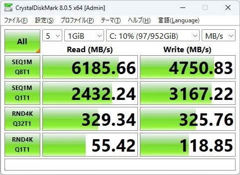 SSDのCrystalDiskMarkの画像