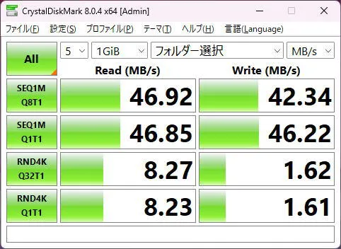 SDカードスロットのCrystalDiskMarkの画像