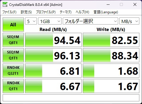 SDカードスロットのCrystalDiskMarkの画像