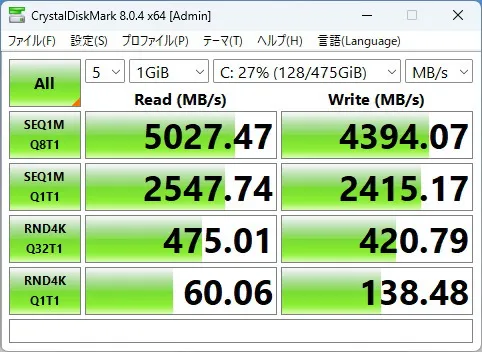 ThinkPad E14 Gen 7 IALのSSDのCrystalDiskMarkの画像