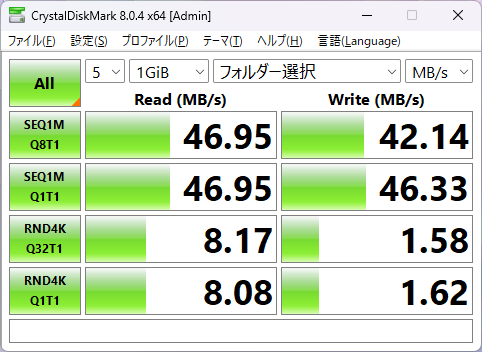 SDカードスロットのCrystalDiskMarkの画像