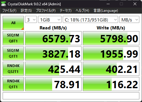 Lenovo Yoga Slim 7i Ultra Gen 11 Aura Edition(14型 Intel)のSSDのCrystalDiskMarkの画像