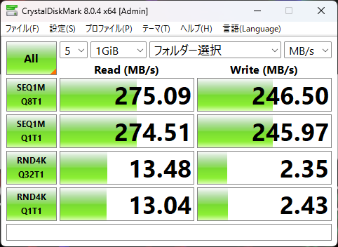 DAIV Z4-A9A01SR-BのSDカードスロットのCrystalDiskMarkの画像