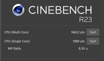 mouse B5-A7A01SR-AのCINEBENCH R23のスコア画像