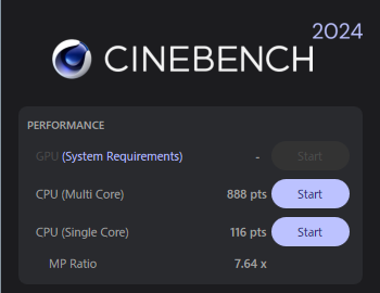 mouse B5-A7A01SR-AのCINEBENCH 2024のスコア画像