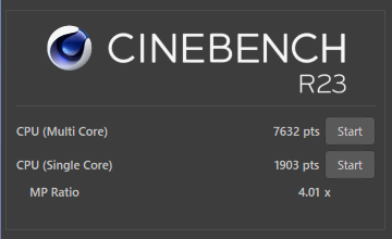 Summit 13 AI+ Evo A2VMのCINEBENCH R23のスコア画像