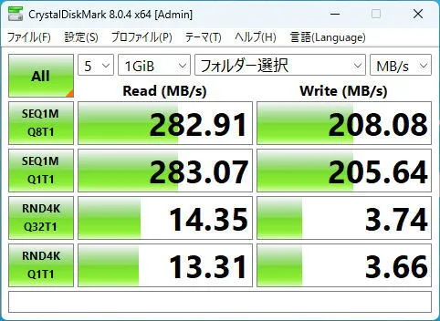 SDカードスロットのCrystalDiskMarkの画像