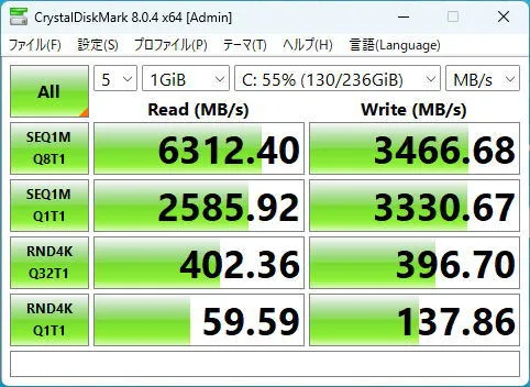 LAVIE Direct N14 SlimのSSDのCrystalDiskMarkの画像