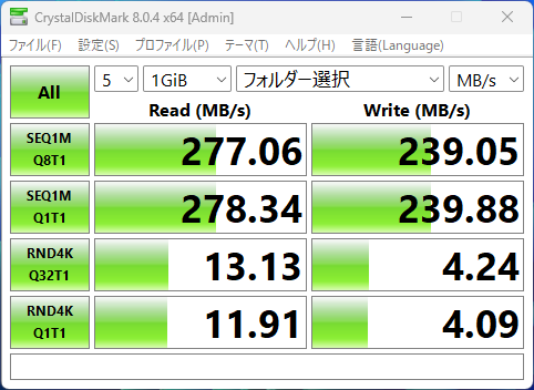 SDカードスロットのCrystalDiskMarkの画像