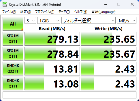 SDカードスロットのCrystalDiskMarkの画像