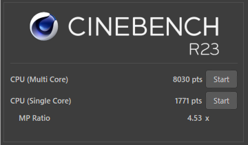 Core Ultra 7 255UのCINEBENCH R23のスコア