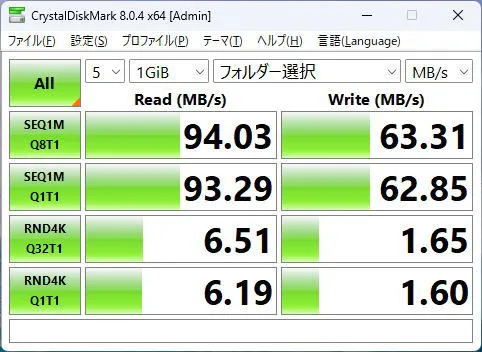 dynabook GR/ZZのSDカードスロットのCrystalDiskMarkの画像
