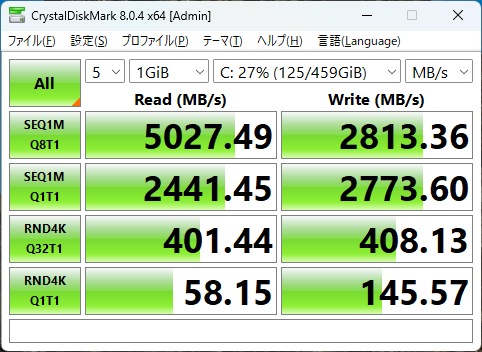 dynabook RA/ZYのSSDのCrystalDiskMarkの画像